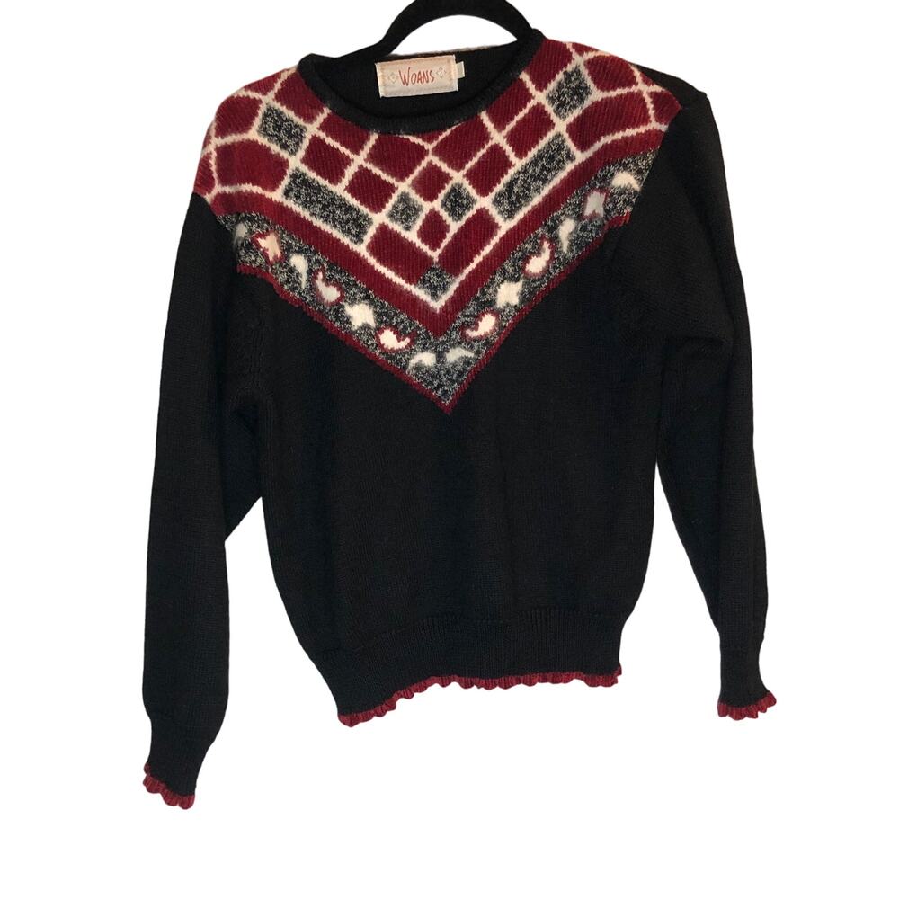 Woans Women Sweater Winter Holiday Red White Black Size Small Laine